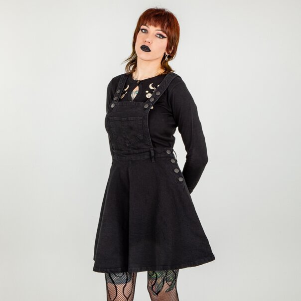 Hell Bunny Dakota Dress Pinafore Dress, Gothic Vintage Clothing