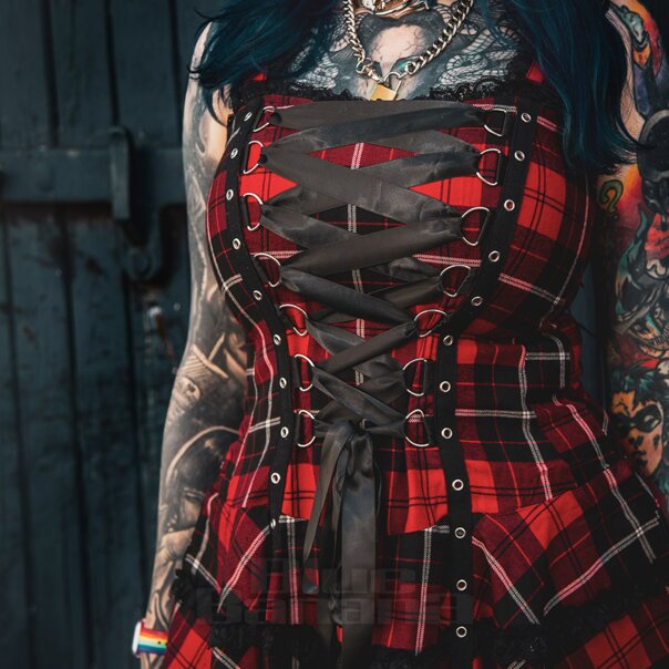 Abito Hell Bunny Harley Design Scozzese (Rosso)