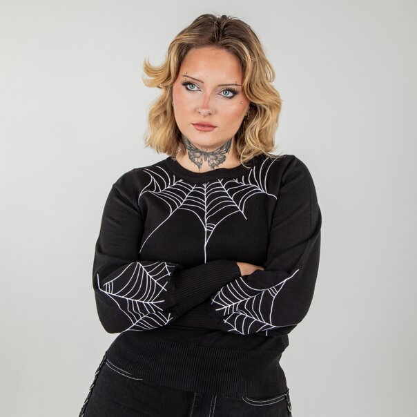 Banned Carla Spiderweb Jumper (Black) | Alternative Knits | Autumn Fashion