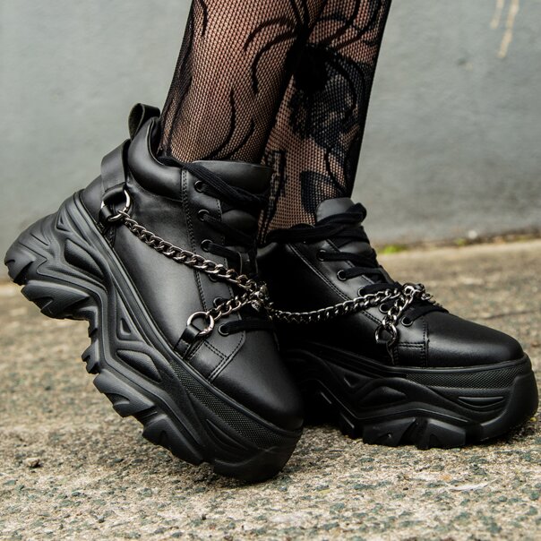 Bleeding Heart Skull Chain Trainers (Black) | Alternative Footwear