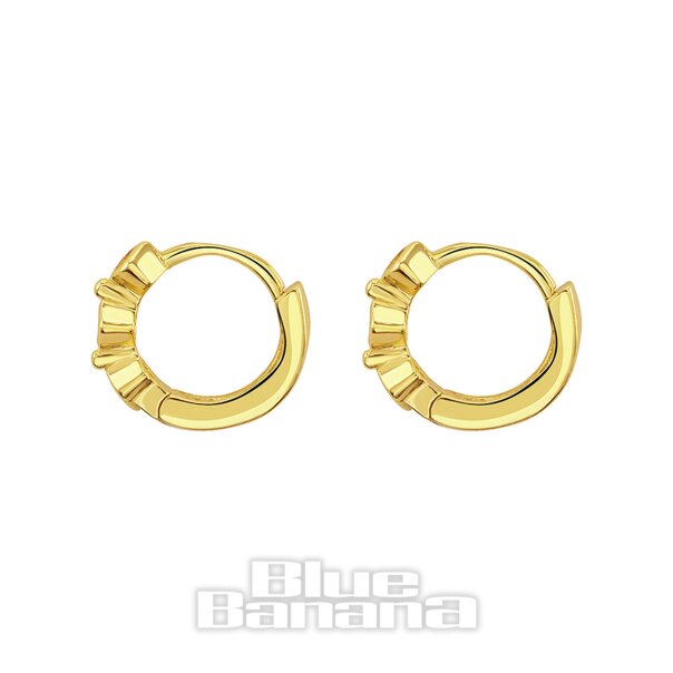 Blaue bananenplattierte Gold-Clicker-Creolen mit drei Kristallen (Paar)| Körperpiercing-Schmuck