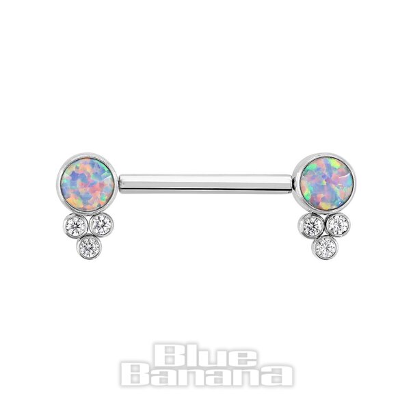Blue Banana Poliertes Titan Kubische Zirkonia-Steine Nippelstange Ohne Gewinde (Opal/Klar)| Body Piercing Jewellery