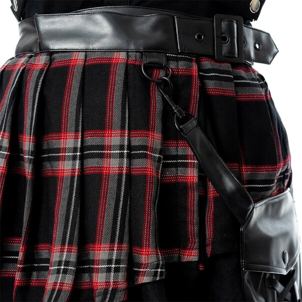Poizen Industries Phantom Highlander Skirt (Black/Red) | Gothic Summer Clothing