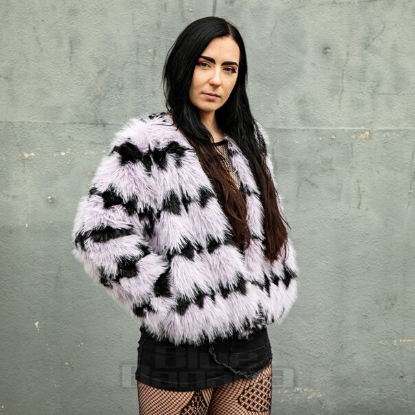 Blue Banana Striped Faux Fur Coat (Lilac/Black) | Blue Banana