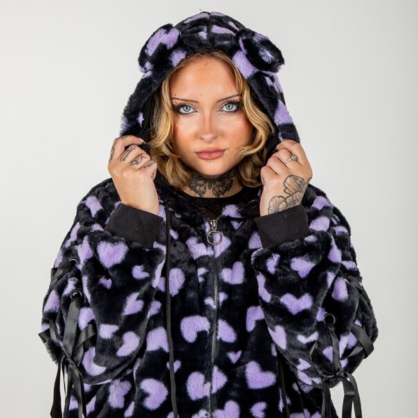 Banned Nanami Kawaii Hearts Hoodie (Black/Purple) | Blue Banana