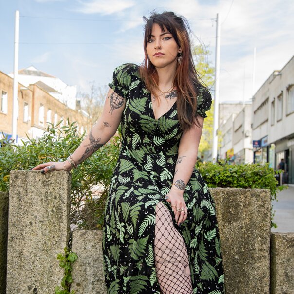 Hell Bunny Gaia Midi Dress (Black/Green) | Alternative Fashion, Goth Clothing