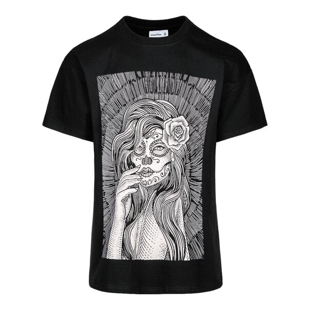 T-Shirt mit blauem Bananen-Zuckerschädel-Motiv (Schwarz) | Bedruckte T-Shirts