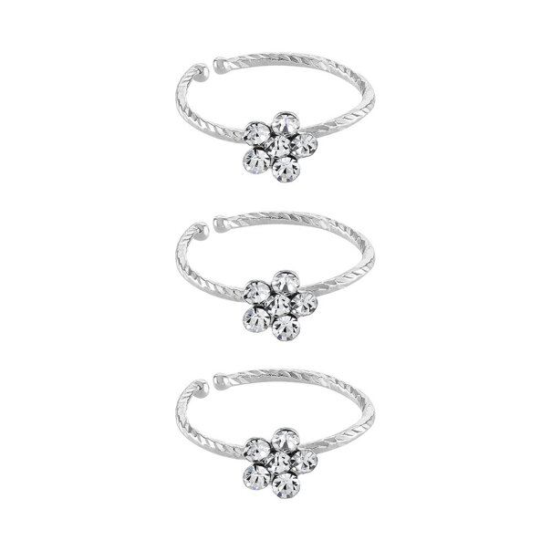 Blue Banana Sterling Silver Crystal Flower Nose Rings (3 Pack) | Blue Banana