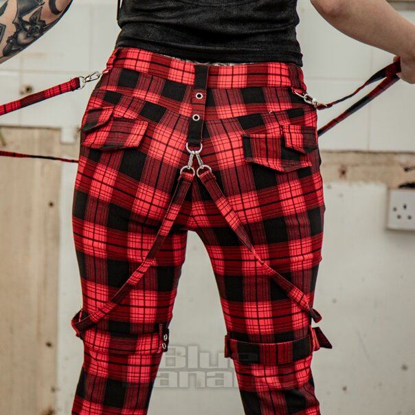 Banned Nocturne Buckle Trousers (Black/Red) | Alternative Fashion, Goth Clothing