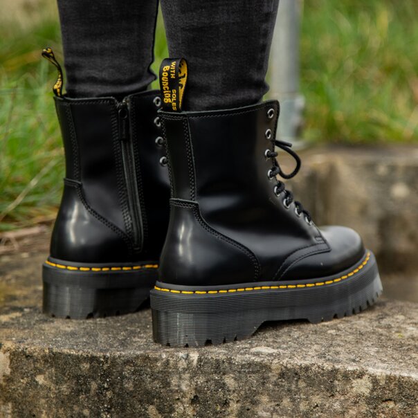 Dr Martens Black Jadon Polished Boots, Quality Leather Platform Boots