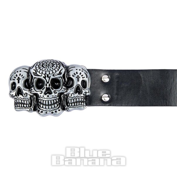 Cinturon de 3 calaveras Blue Banana (negro) | Gothic Accessories
