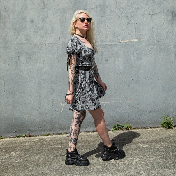 Killstar Venomous Rose Dress (Gray) | Alternative Fashion, Goth Clothing