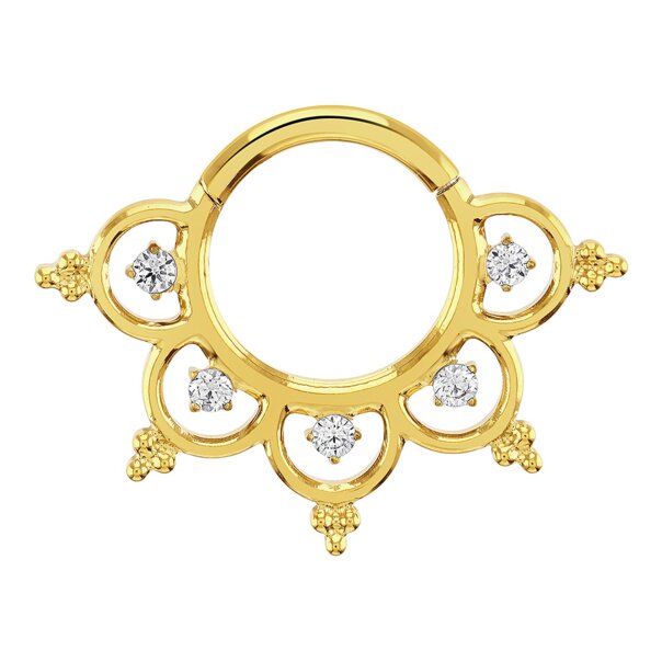 Blue Banana Plasma Gold 1.2 x 8mm 5 Stones Hinged Segment Ring - Piercing Hoop
