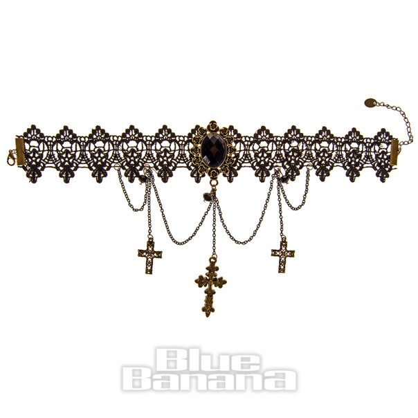 Collana con croce in pizzo e cammeo Blue Banana (nera) | Accessori Blue Banana