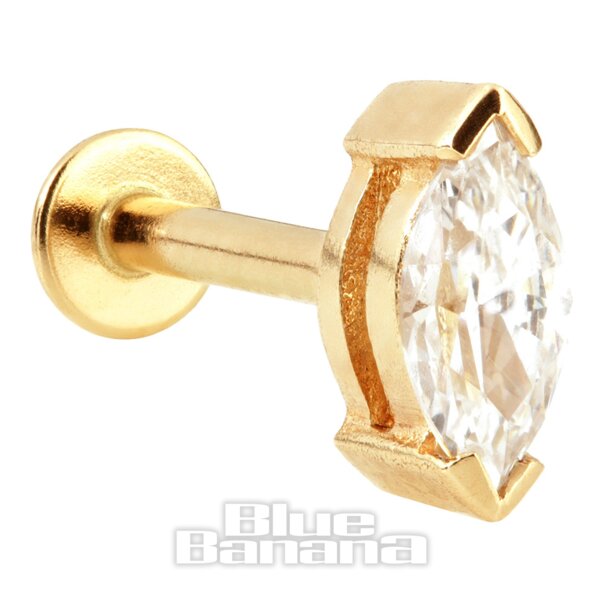 Cubic Zirconia Oval Marquise Gem 9 ct Gold 1.2 x 6mm/8mm Labret