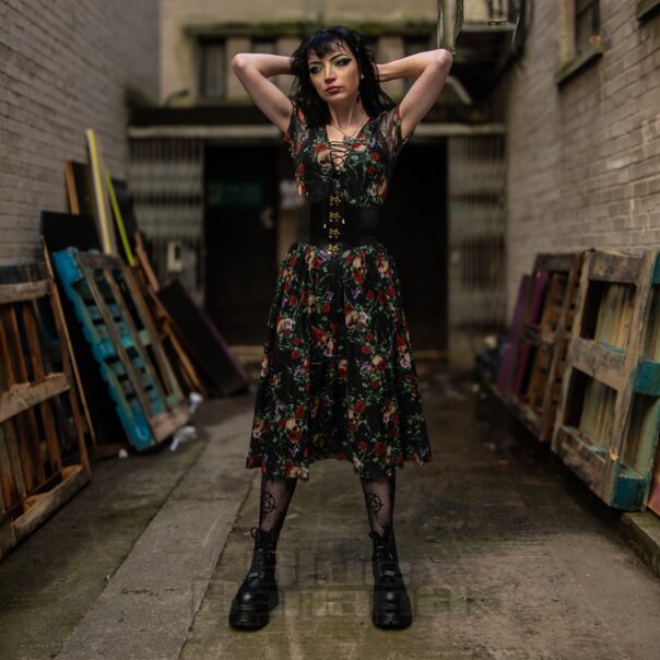 Jawbreaker Calavera De Malla Y Rosas Vestido Midi (Multicolor) | Blue Banana