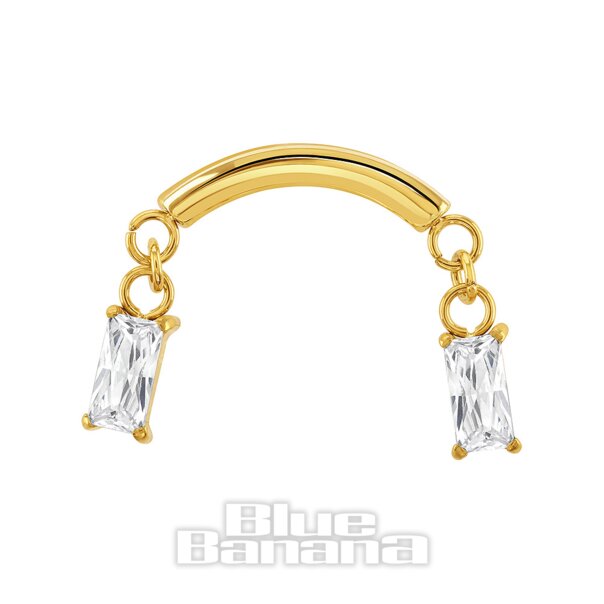 Blue Banana Plasma Gold Bar Double Drop Gems Threadless Labret (Gold)| Körperpiercing-Schmuck