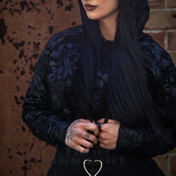 Jawbreaker Cat Crop Hoodie (Black) | Alternative Fashion, Goth Clothing