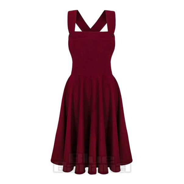 Hell Bunny Patti Pinafore Dress (Burgundy) | Blue Banana