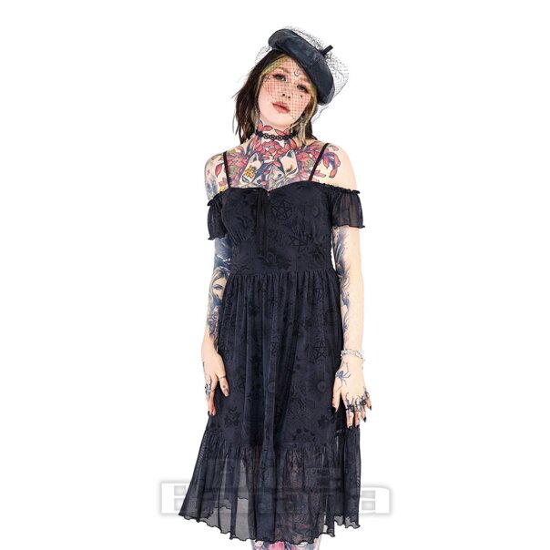 Jawbreaker Tarot Cold-Shoulder Midi Dress (Black) | Blue Banana