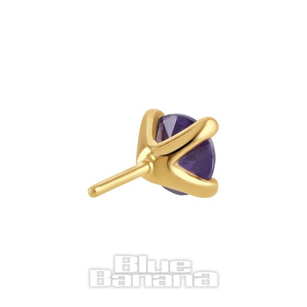 Blue Banana 14K Gold 3mm Cubic Zirconia Threadless Top (Amethyst)| Body Piercing Jewellery