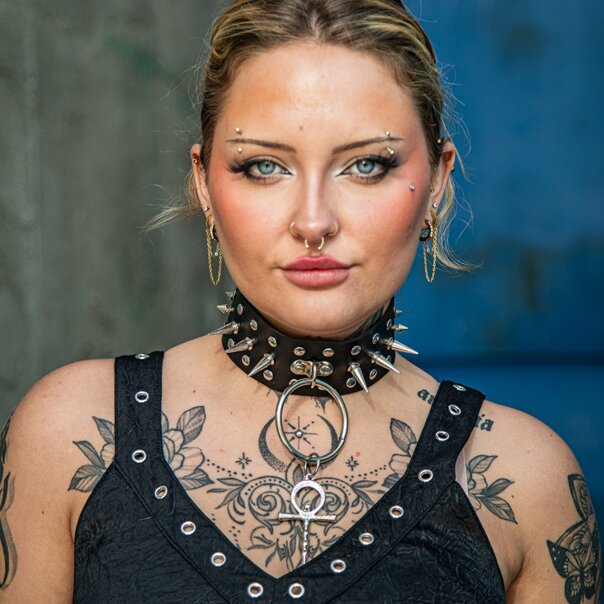 Blue Banana Spikes, Ring & Cross Choker (Black) | Alternative Accessories