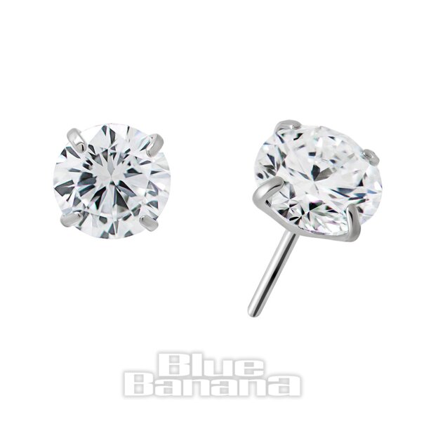 Blue Banana Titanium Lab Diamond 4mm Threadless Top (Silver) | Blue Banana Piercing