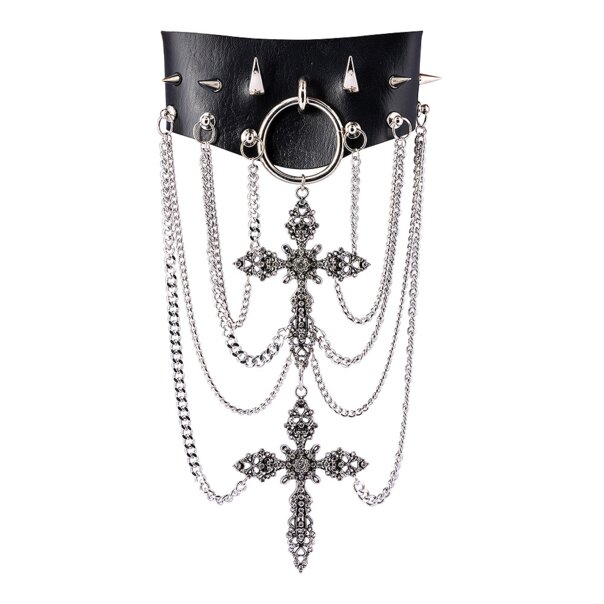 Collana girocollo Blue Banana Spikes & Crosses (nera) | Accessori alternativi
