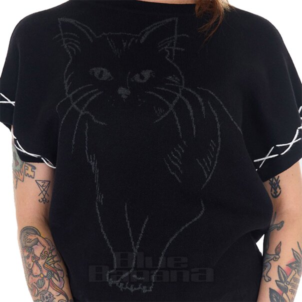 Jawbreaker Oversized Cat Knit Top (Black) | Alternative Fashion, Goth Clothing