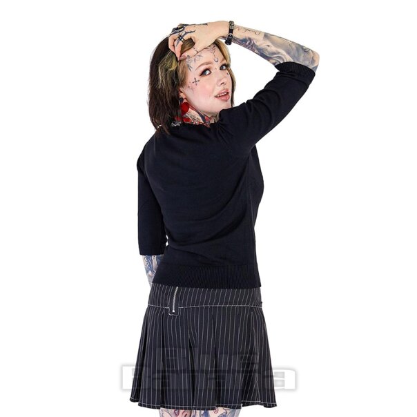 Jawbreaker Blumen-Totenkopf-Pullover (Schwarz) | Blaue Banane