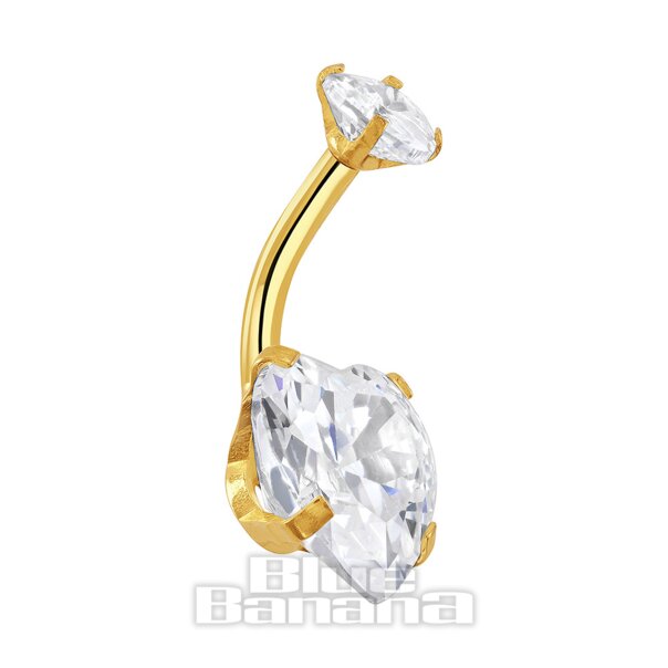Blue Banana Acciaio Chirurgico Zirconia Cubica Cuore per Ombelico (Oro) | Gioielli per Piercing