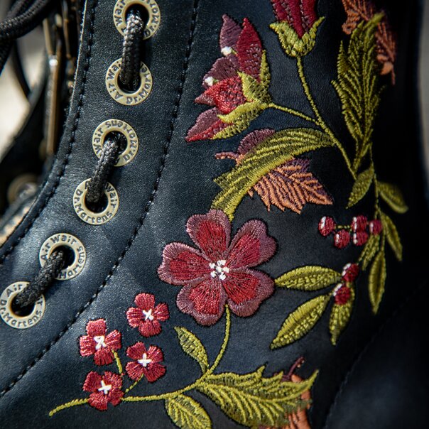 Dr Martens Floral Wanama Sinclair Boot (Black) | Alternative Boots