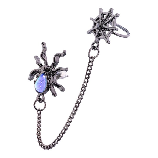 Ohrring mit Spinnennetz-Kette (Schwarz) | Alternative Mode, Gothic-Kleidung