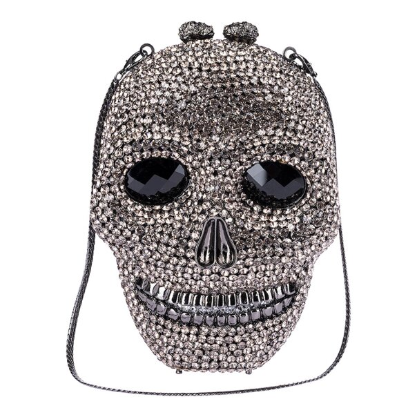 Blue Banana Crystal Skull Bag (Silver) | Alternative Handbags