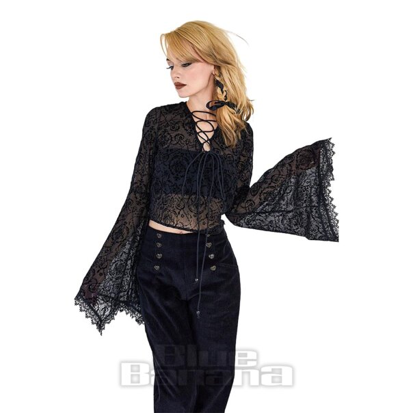 Jawbreaker Top mit ausgestellten Ärmeln (Schwarz) | Blue Banana