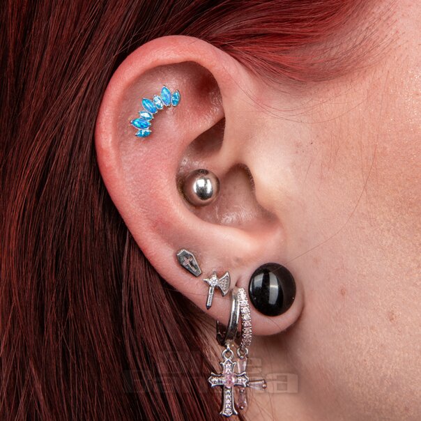 Blue Banana Opale Marquise Curvo In Titanio Lucidato Da 1,2X10 Mm Labret Senza Filettatura (Blu) | Body Piercing Jewellery