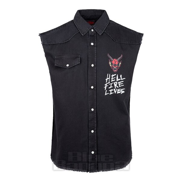 Official Stranger Things Hellfire Distressed Sleeveless Shirt (Black) | Blue Banana