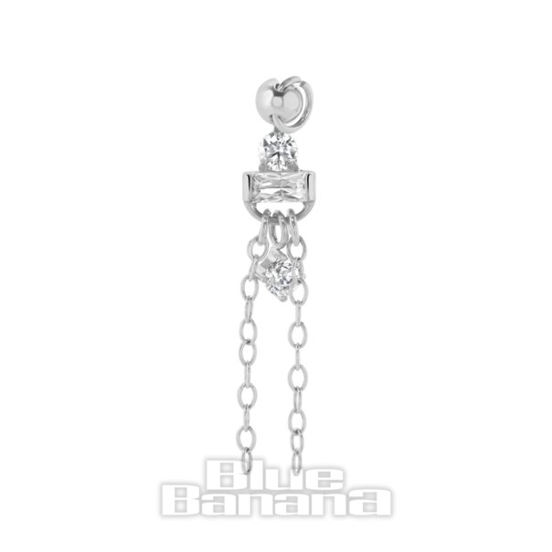 Labret sin rosca de doble cadena con gema de titanio pulido de plátano azul de 1,2 x 8 mm (plata) | Joyería para perforaciones corporales