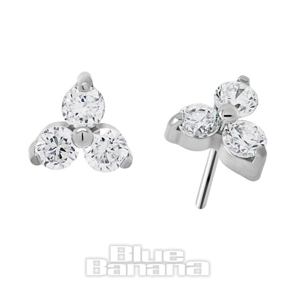 Piercing Blue Banana de titanio, trío de diamantes de laboratorio de 3,5 mm, sin rosca (plata) | Blue Banana Piercing