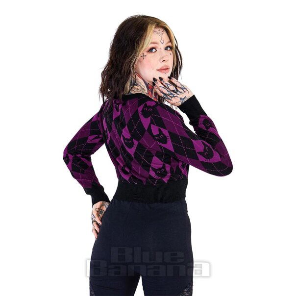 Jawbreaker Katzen-Cardigan (Lila/Schwarz) | Blue Banana