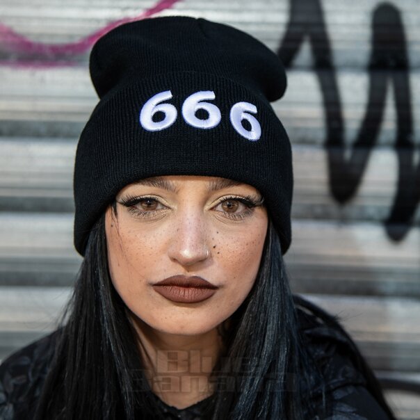 Blue Banana 666 Black Beanie Hat | Gothic Occult Knitted Hat