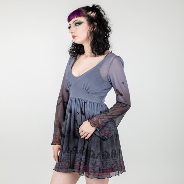 Hell Bunny Ecclesia Mini Dress (Grey) | Alternative Fashion, Goth Clothing