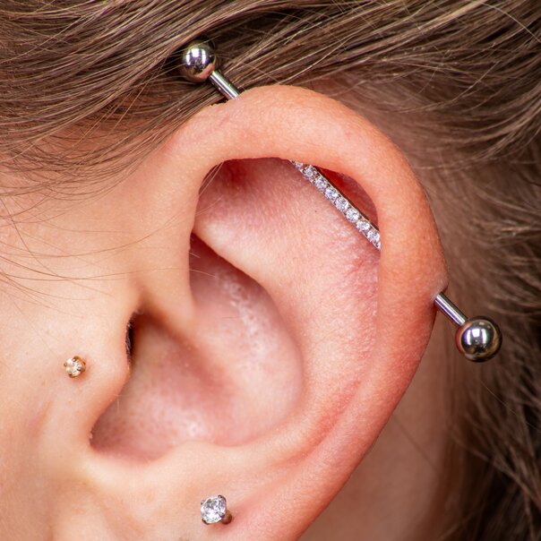 Blue Banana Surgical Steel Crystal Industrial Bar (Silver) | Piercing Jewellery