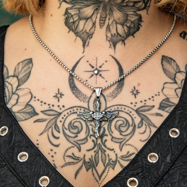 Collana con croce alata in acciaio Blue Banana (argento) | Accessori alternativi