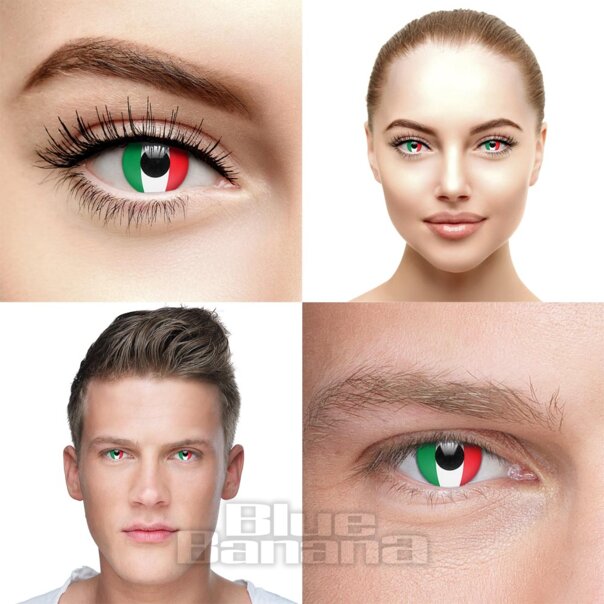 Grün/Weiß/Rote Kontaktlinsen mit italienischer Flagge (90 Tage) | Coloured Contacts