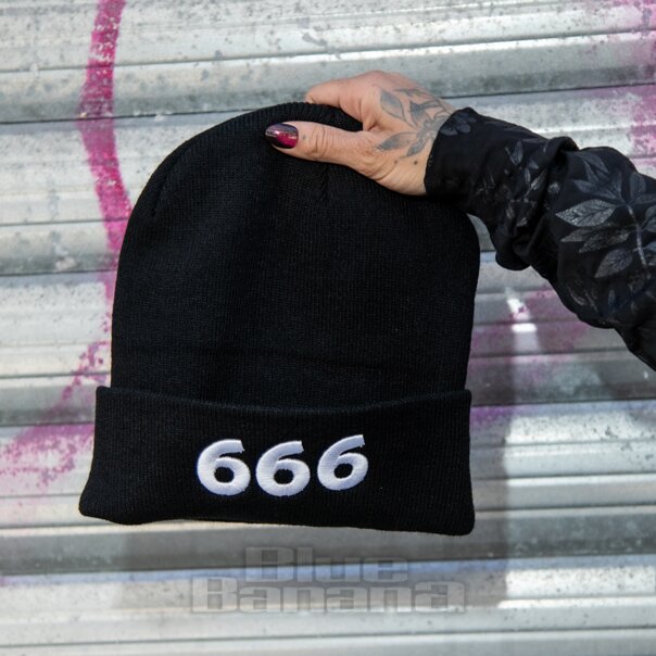 Blue Banana 666 Black Beanie Hat | Gothic Occult Knitted Hat