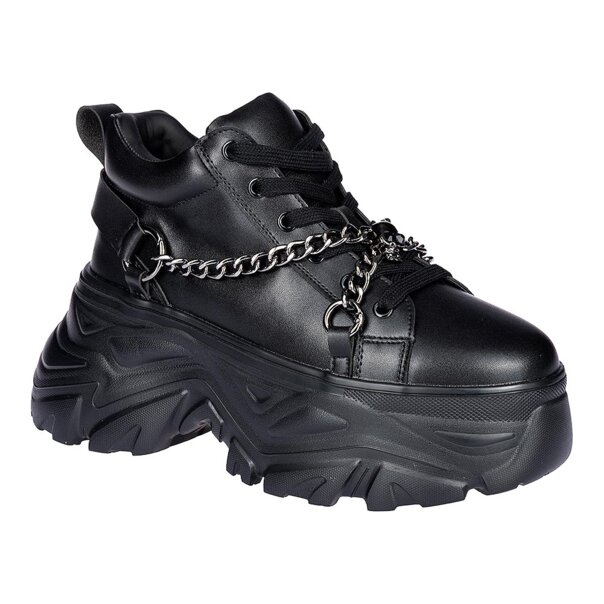 Bleeding Heart Skull Chain Trainers (Black) | Alternative Footwear