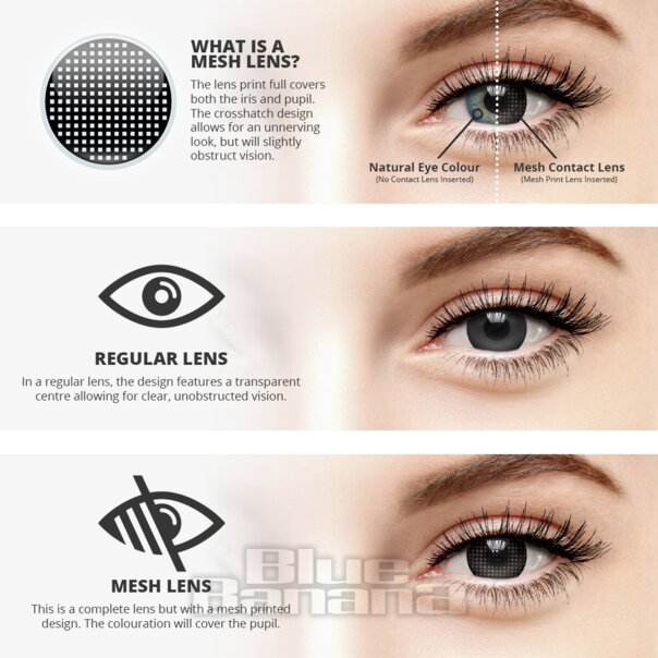Lentilles de contact noires en maille, lentilles de contact colorées pour non-voyants, lentilles de déguisement