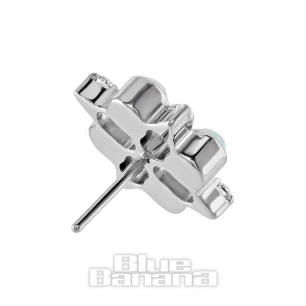 Blaue Banane, polierter Titan-Quad-Synthetischer Opal und fadenloses Zirkonia-Oberteil (Silber)| Körperpiercing-Schmuck