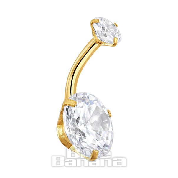 Blue Banana - Barretta per ombelico rotonda in acciaio chirurgico con zirconi cubici (oro) | Gioielli per piercing
